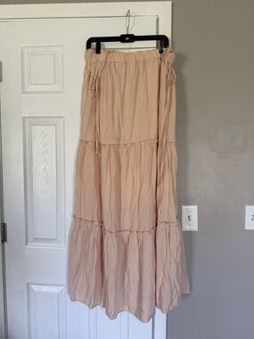 BTFBM Cream Peach Ruffle Tiered Flowy Maxi Skirt Closet Basic